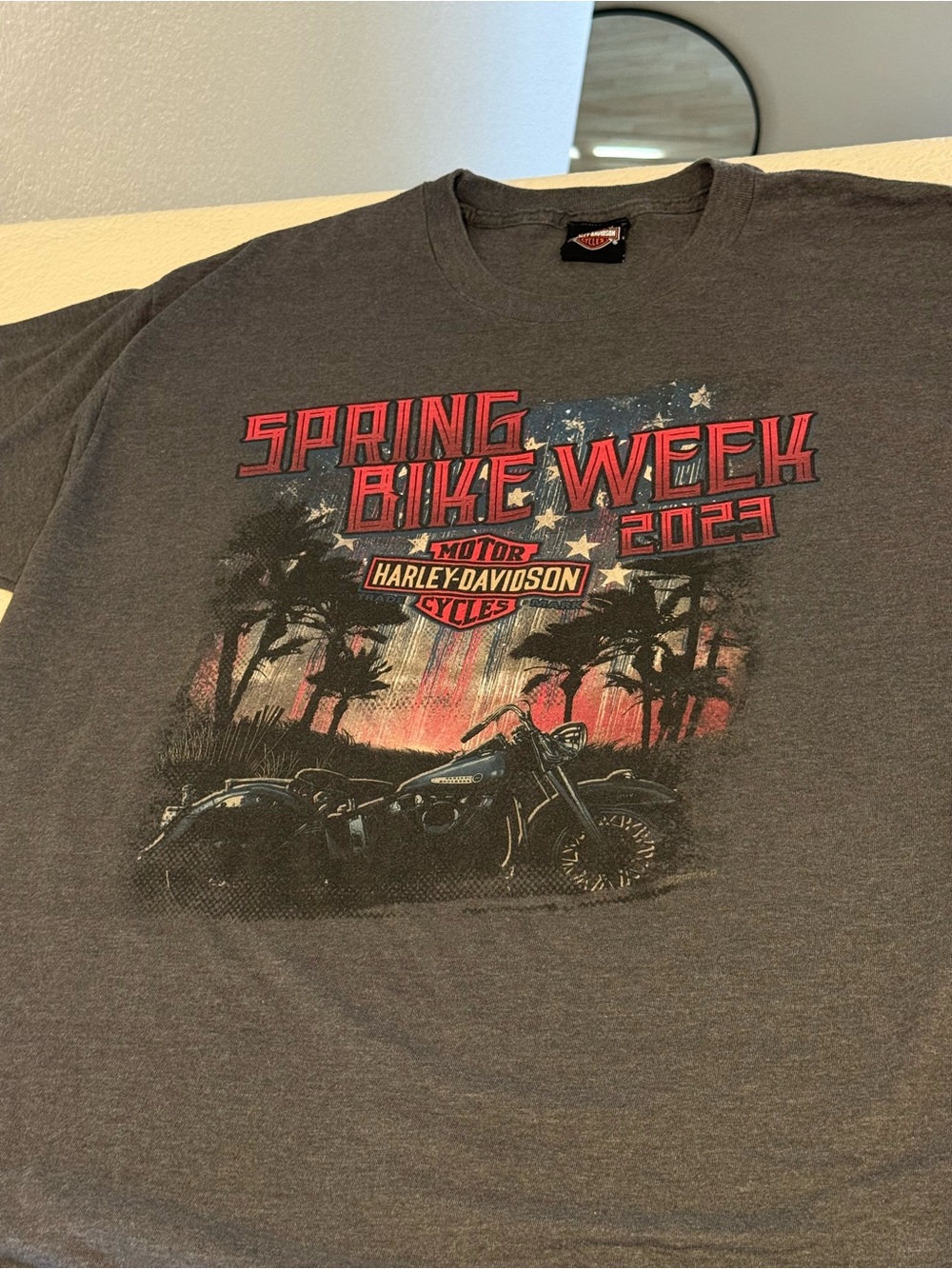 Harley-Davidson Charcoal Spring Bike Week Tee with Red and Cream Graphic